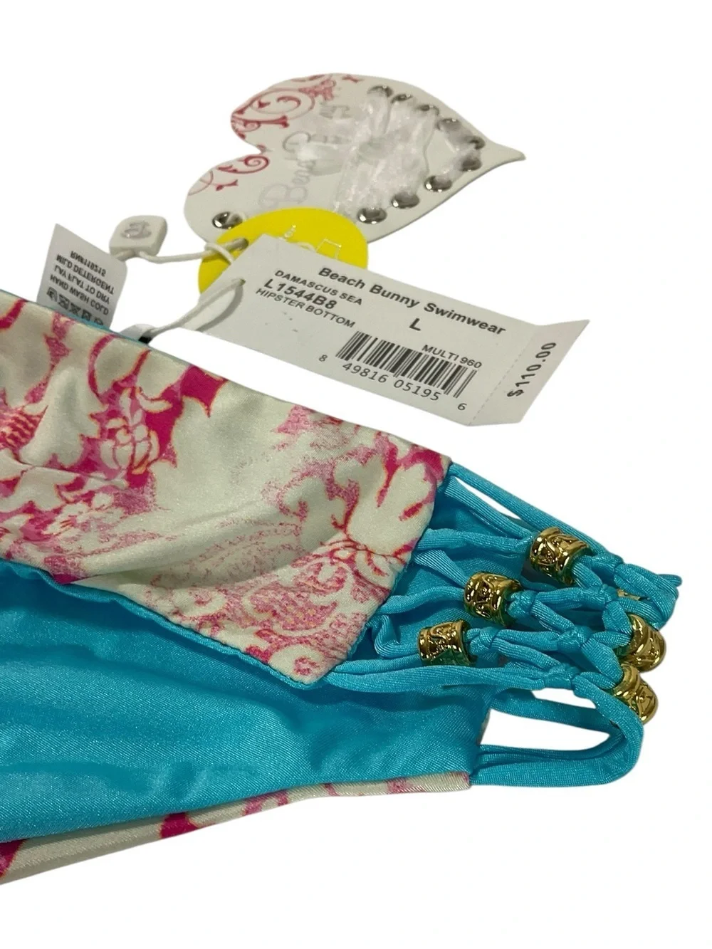 Beach Bunny Damascus Sea Reversible Hipster Bikini Bottoms Large NWT